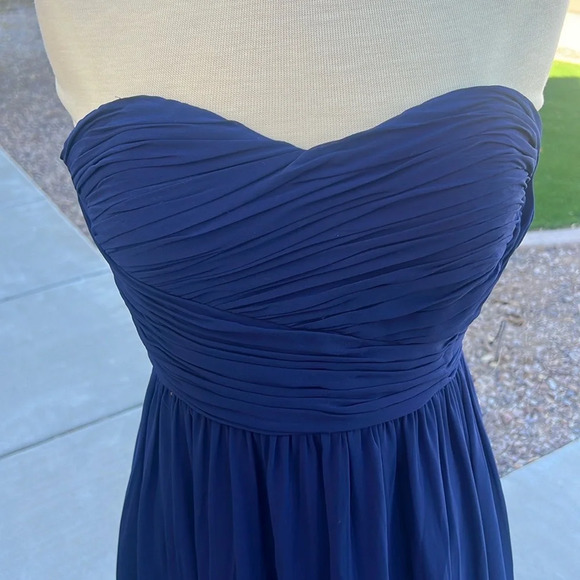 Donna Morgan Formal Strapless Maxi Gown Womens Size 10 Ruching Bodice Navy Blue - Picture 2 of 10